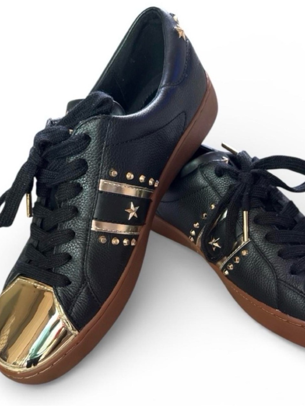 Michael Kors Black Leather Sneakers with Gold Accents